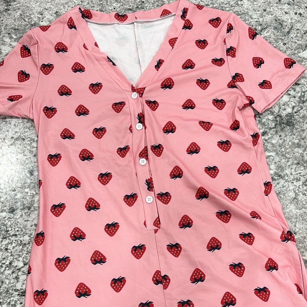 SHEIN Pink Strawberry Print Romper